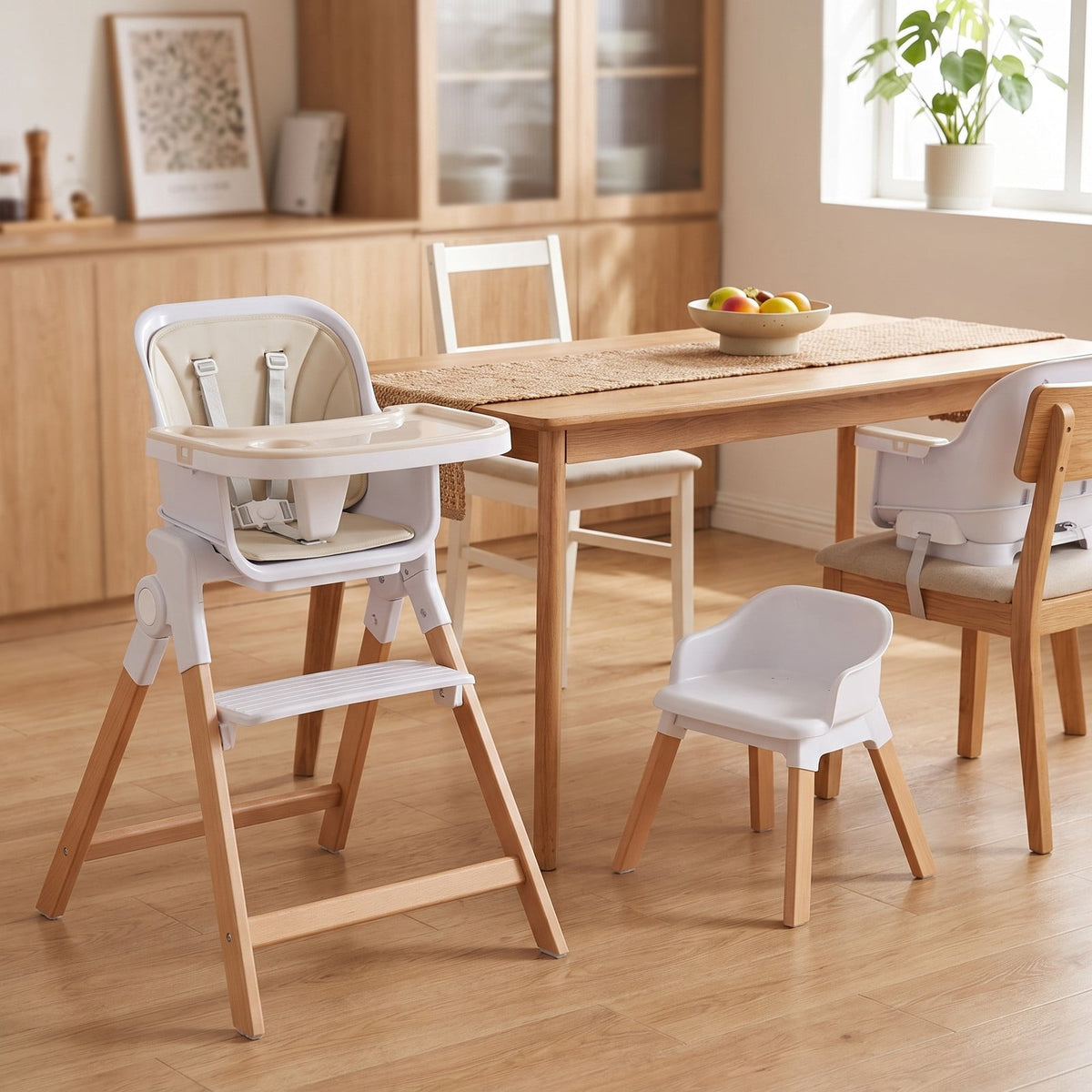 Airfind 4-in-1 Convertible Baby High Chair with Detachable Adjustable Tray, Beech, Model AD10112BE