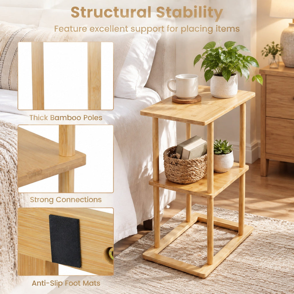 Airfind 2 Pieces Side Table with Storage Shelves and Bamboo Construction, 22 lbs Capacity, Bamboo Frame, 15.7 x 11 x 25.6 Footprint, Natural