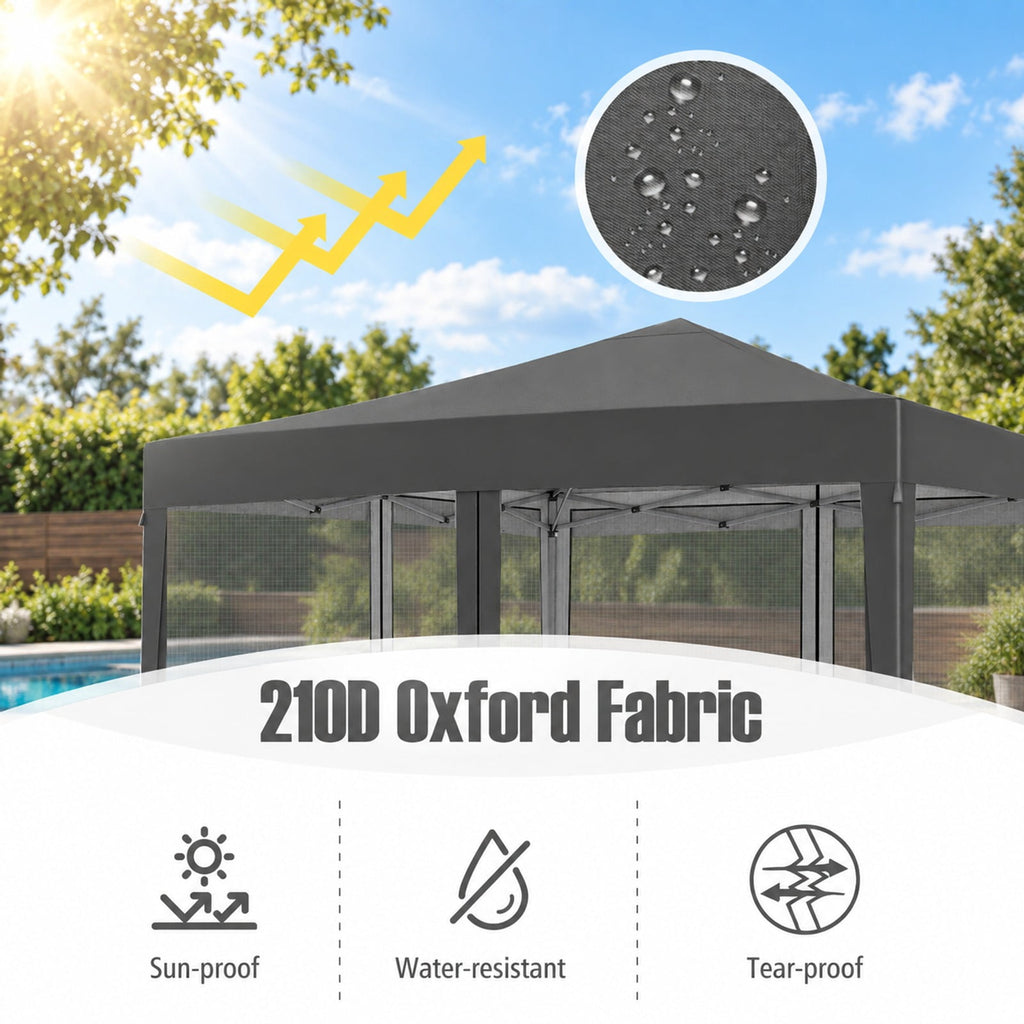 Airfind 10 FT x 10 FT Pop-Up Canopy Tent Easy Setup Instant Folding Shelter with Mesh Netting, 210D Oxford Fabric Frame, Gray