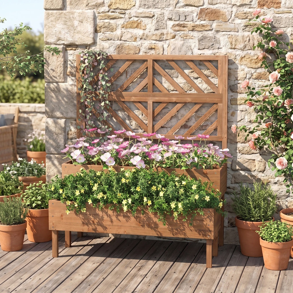 Airfind 2-Tier Raised Garden Bed with Trellis, Fir wood Frame, 43 x 24.5 x 53 (L x W x H) Interior Footprint, Brown