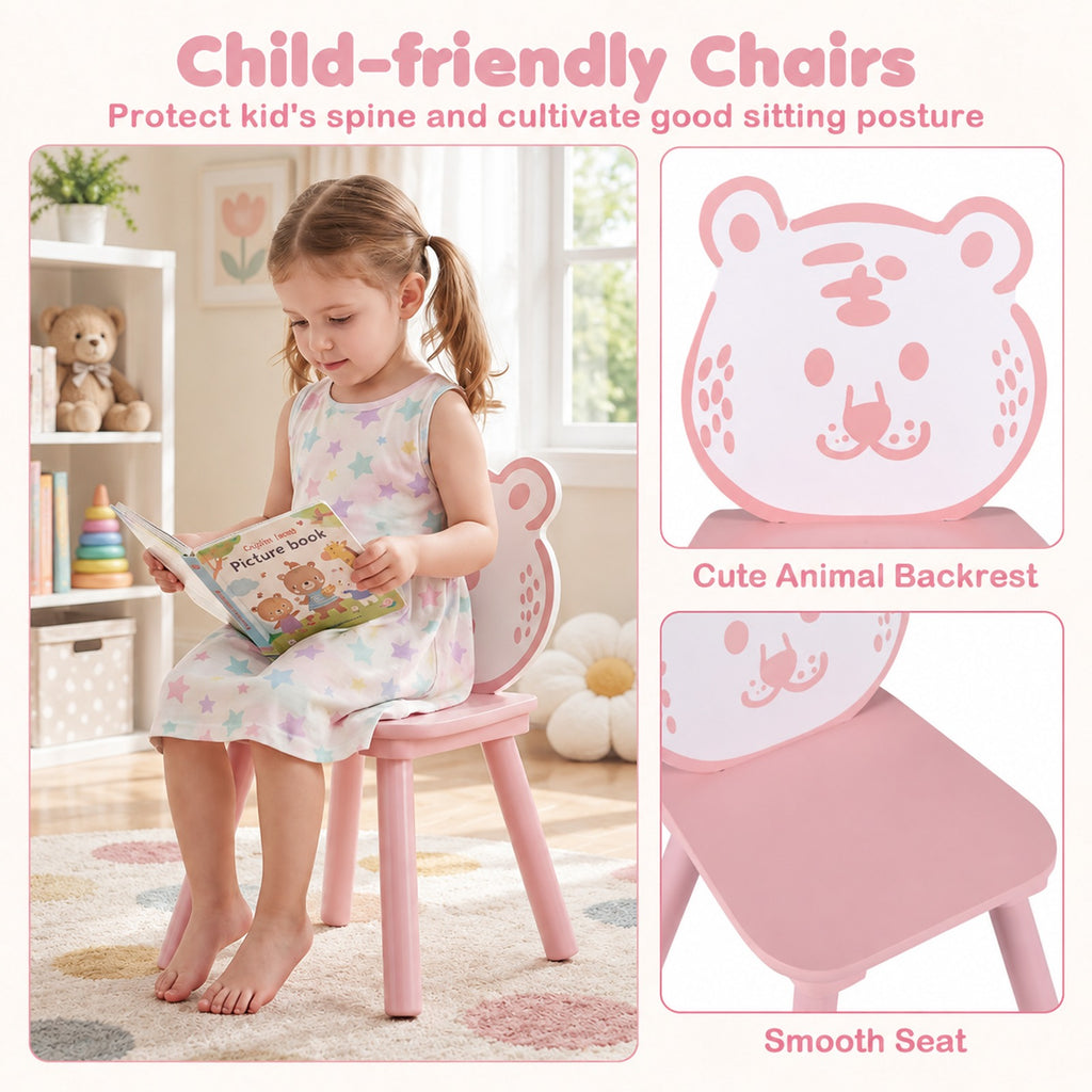 Airfind 3 Pieces Kids Table and Chairs Set with Animal Patterns for Kids, 44 lbs Capacity, Pine Wood Frame, for 3-6 Years Old