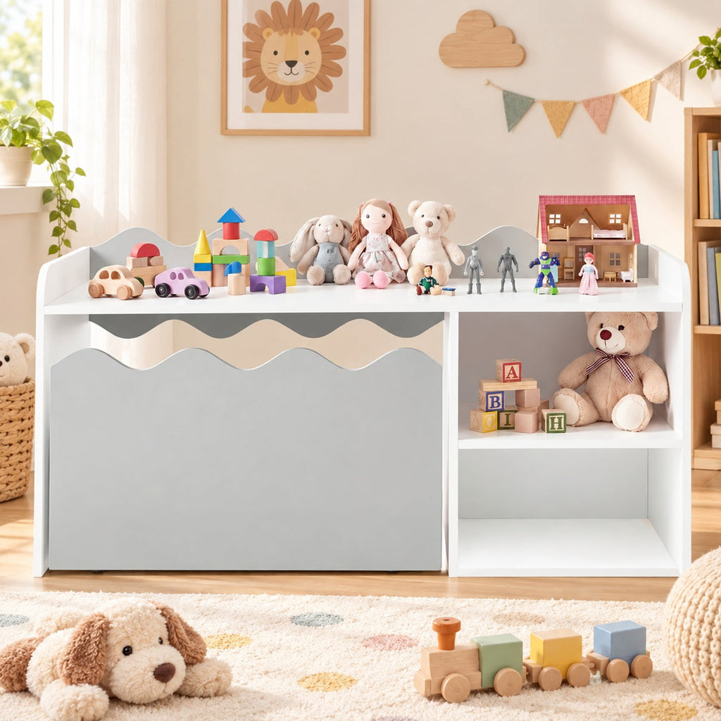 Airfind Scalloped Kids Bookshelf and Toy Storage Organizer for Playroom, 77 lbs Capacity, MDF Frame, for 3+ Years Old, 35 Inch x 16 Inch x 18 Inch Footprint