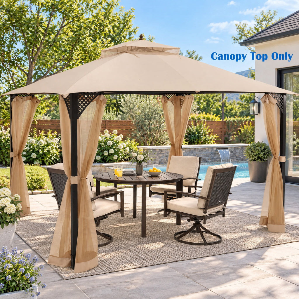 Airfind 10 x 12 Feet Gazebo Replacement Top with Air Vent and Drainage Holes, Polyester Frame, 12 ft x 10 ft Footprint, Beige