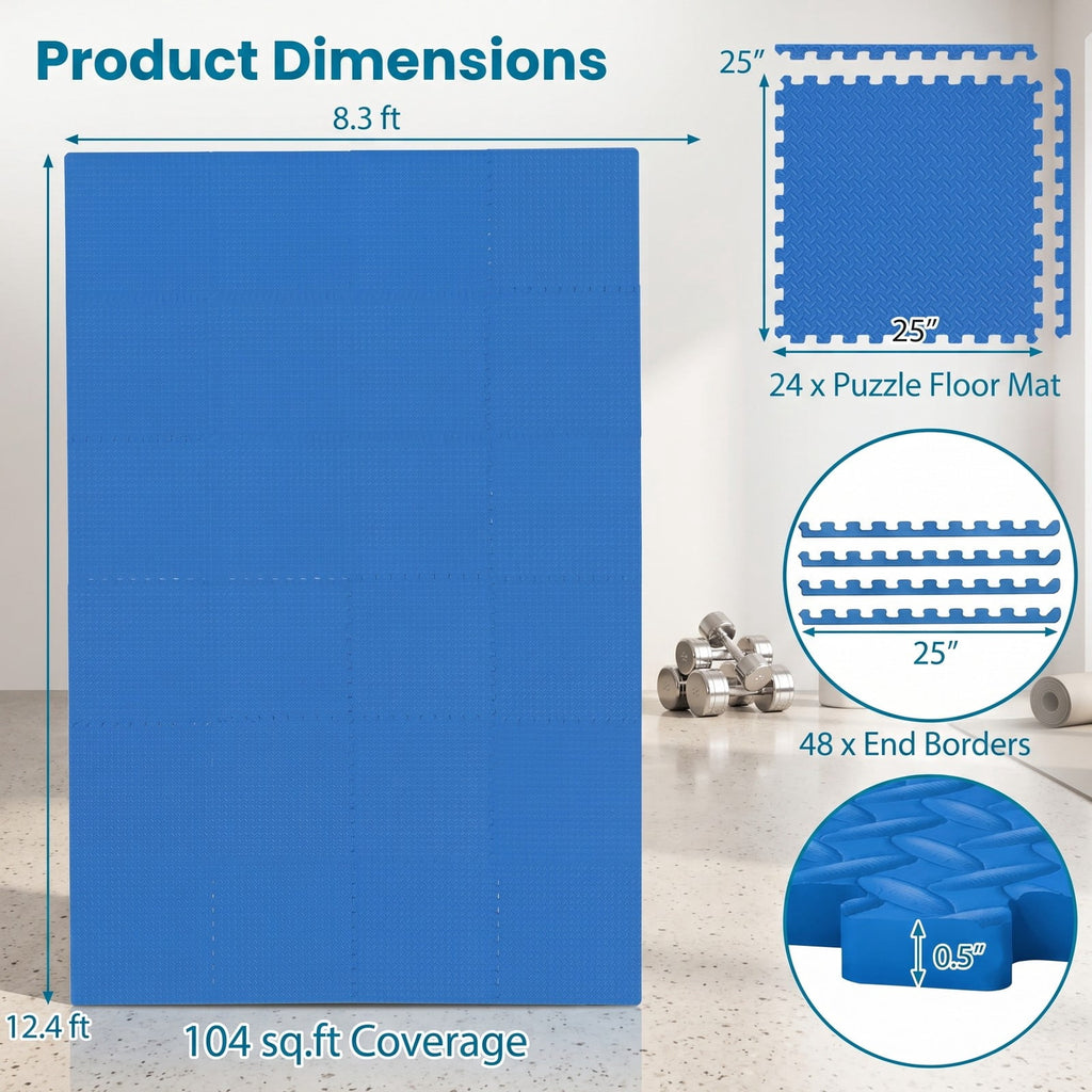 Airfind 24 Tiles Puzzle Exercise Floor Mat with Interlocking EVA Foam and Non-Slip Texture for Home Gym Equipment Protection, Blue