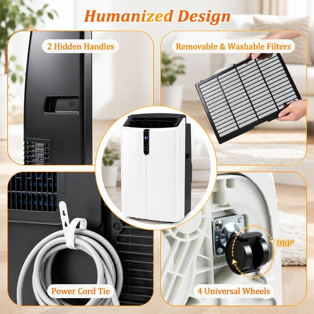 Airfind 14000 BTU Smart Portable AC with APP Voice Control 47 Db for Rooms 750 Sq. Ft, Abs, 17.5 Inch X 14 Inch X 29 Inch Cooling, Black