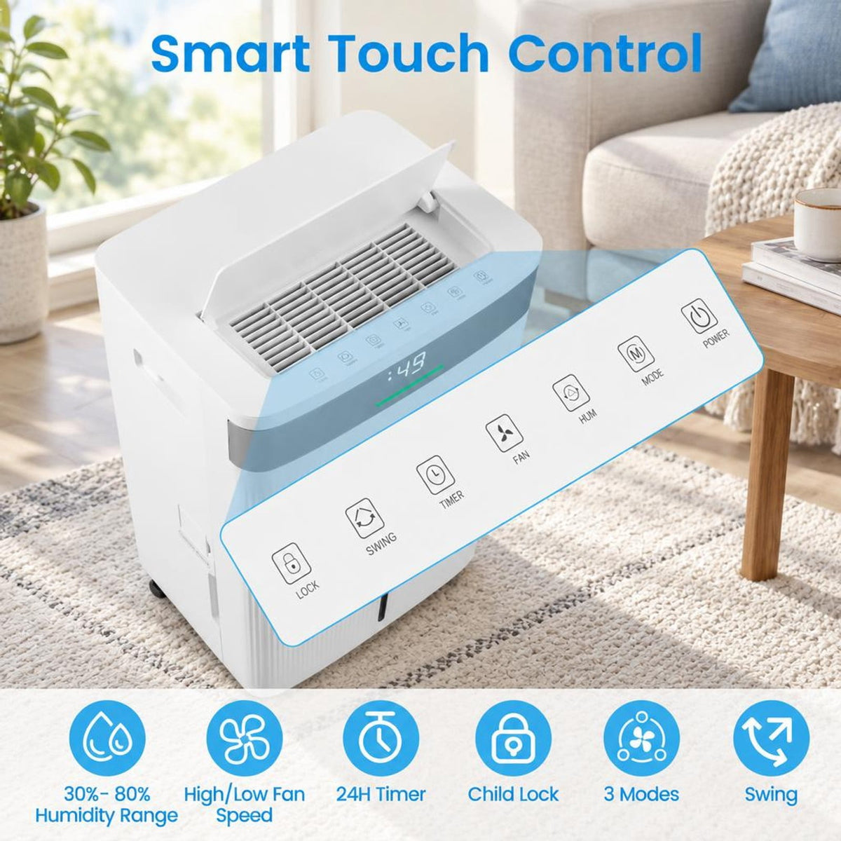 Airfind Dehumidifier, 96 Pints, with 24H Timer and 3-Color Indicator, ABS Frame, 13.5 Inch x 10.5 Inch x 20.5 Inch/34 x 26.5 x 52 cm Footprint, White