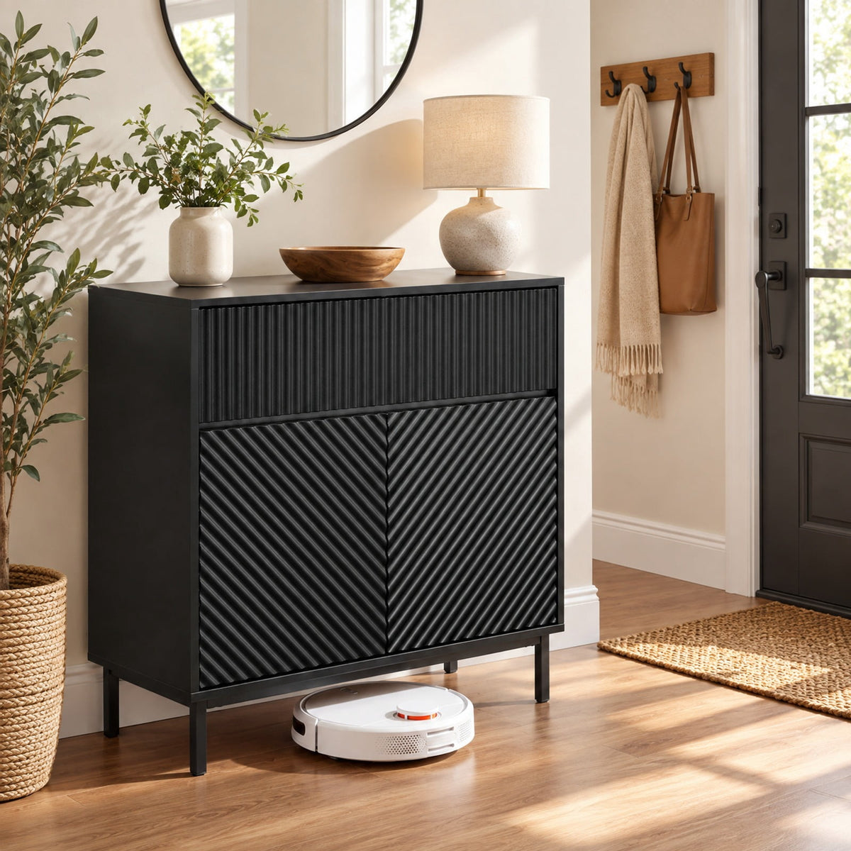 Airfind 32 Wide Buffet Cabinet with 2 Doors and 1 Drawer for Kitchen, 135 lbs Capacity, MDF Engineered Wood Metal Frame, Black