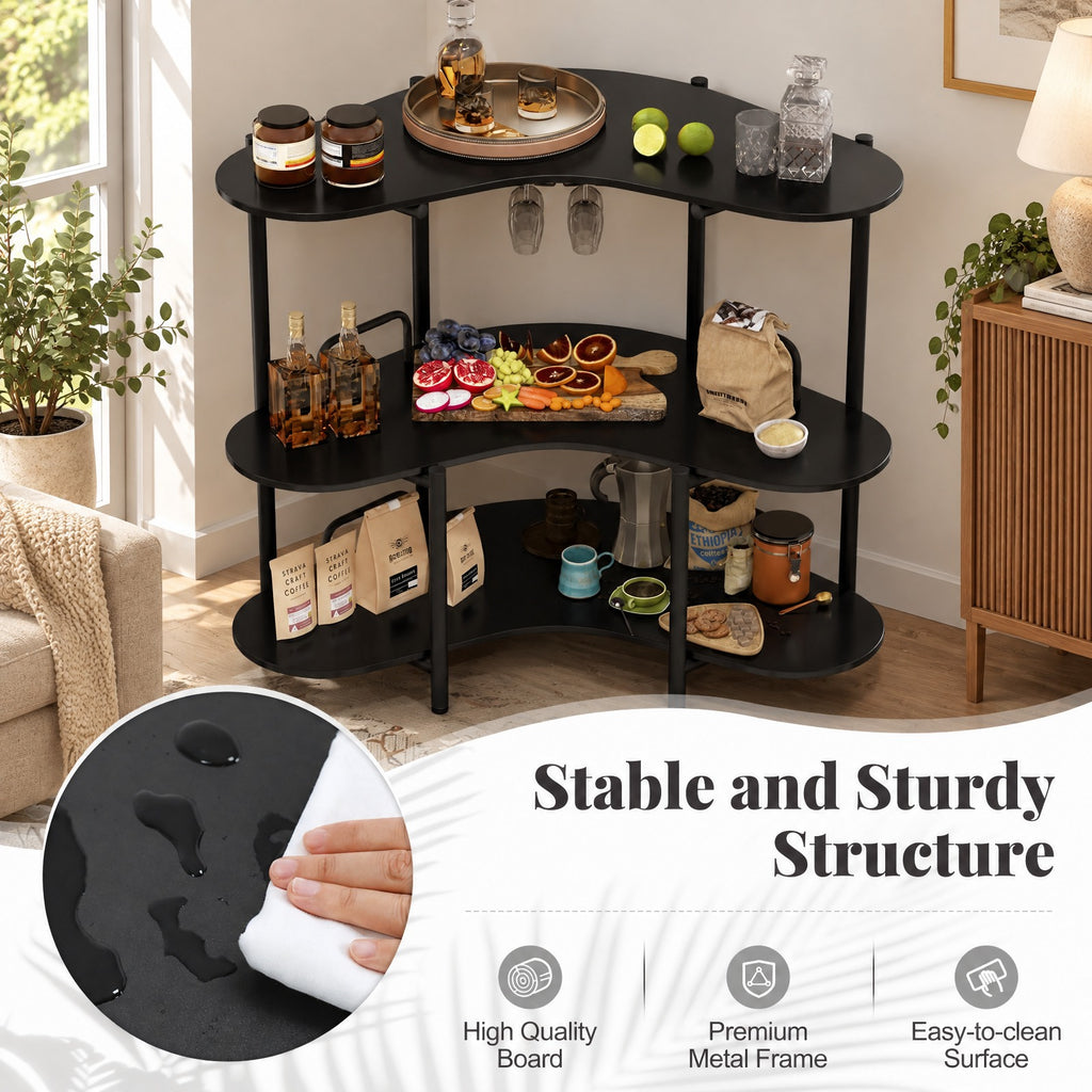 Airfind 3-Tier Liquor Bar Table with Stemware Racks and Storage Shelves, 200 lbs Capacity, Engineered Wood Metal Frame, 48 x 26 x 40 Footprint