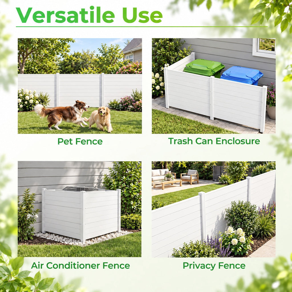 Airfind 48 x 38 Inch Air Conditioner Fence 3 Panels with Metal Ground Stakes for Patio Backyard, PP ABS Galvanized Metal Frame, White