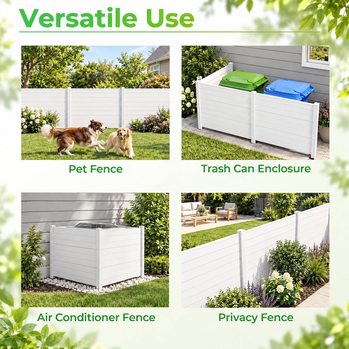 Airfind 48 x 38 Inch Air Conditioner Fence 3 Panels with Metal Ground Stakes for Patio Backyard, PP ABS Galvanized Metal Frame, White