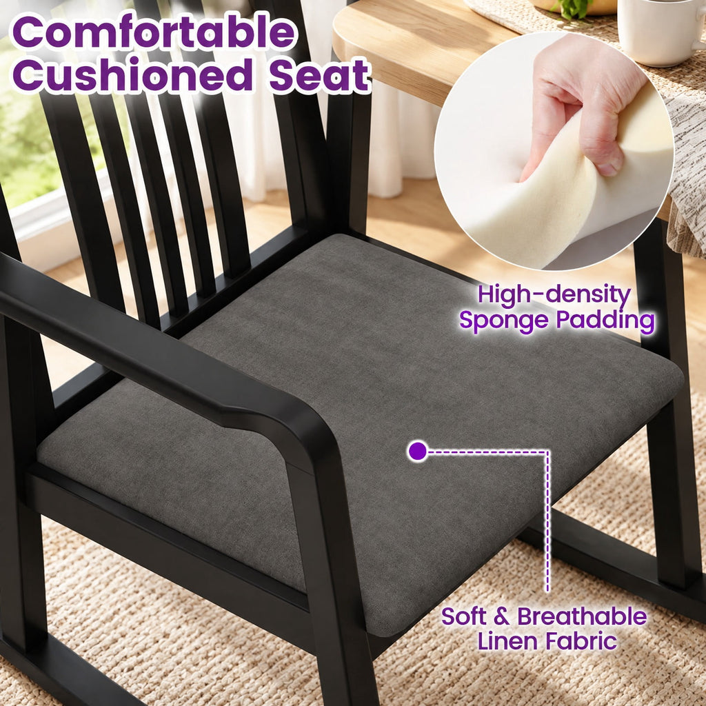 Airfind Rocking Chair with Slatted Back and Curved Armrests, 400 lbs Capacity, Rubber Wood Linen Fabric Sponge MDF Frame, 28 x 24 x 31 Footprint