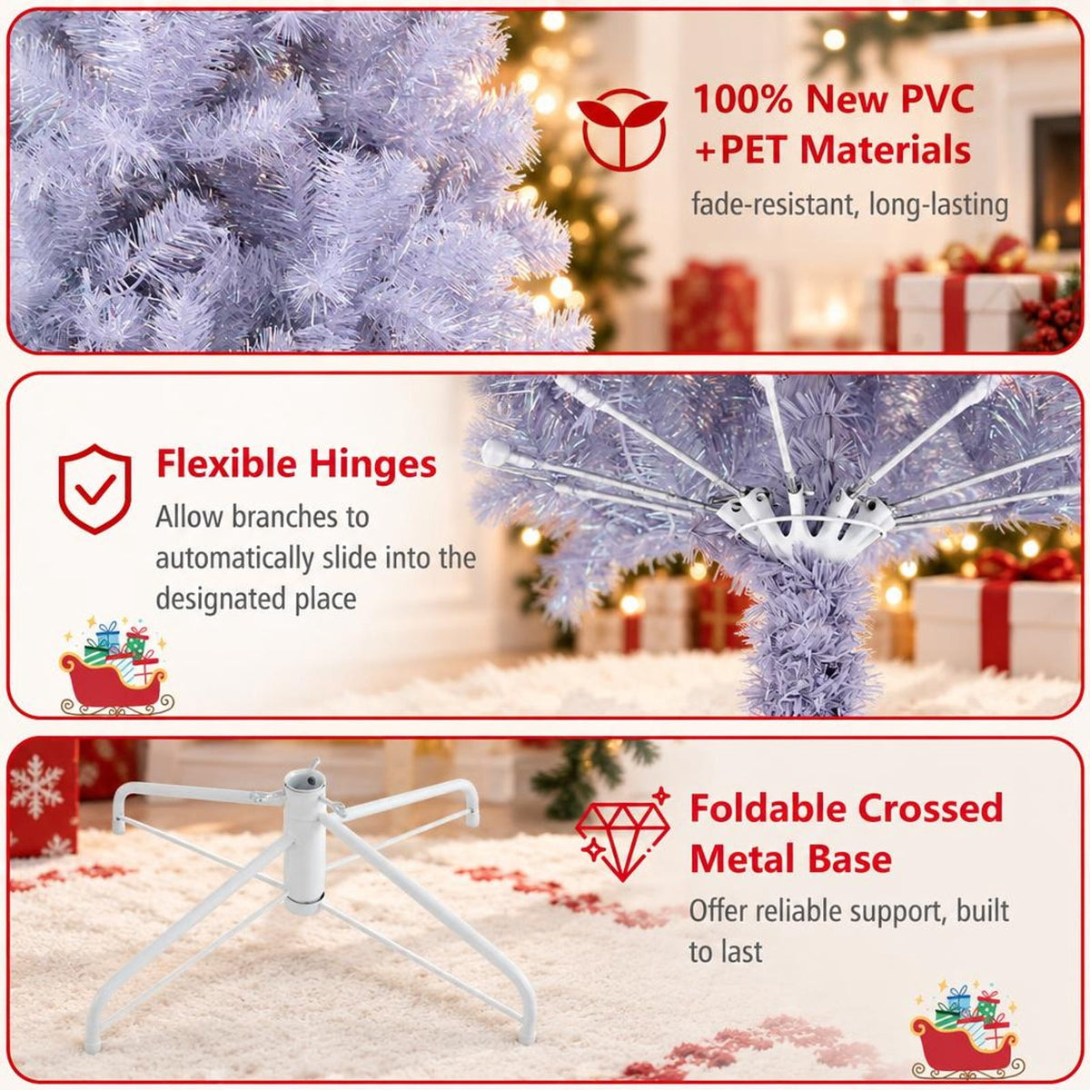Airfind 7.5 FT Pre-Lit Tinsel Christmas Tree Artificial Xmas Tree, PVC PET Metal, 4.5 X 7.5 Ft, Lavender Purple for Convenient Everyday Use, Purple
