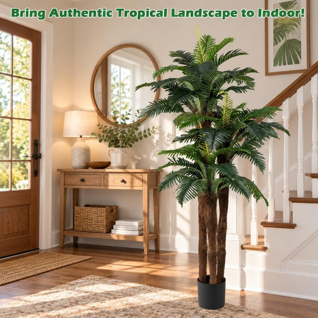 Airfind 2 Pack Artificial Palm Tree 6.3 ft Tall with Adjustable Leaves, PEVA Frame, Green + Black, Gets rid of watering or trimming