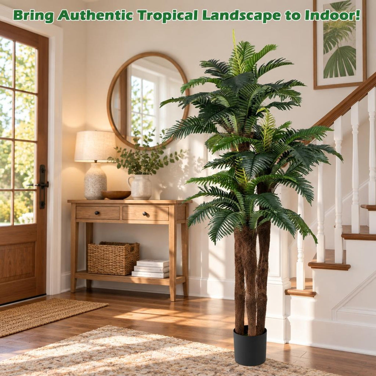 Airfind 2 Pack Artificial Palm Tree 6.3 ft Tall with Adjustable Leaves, PEVA Frame, Green + Black, Gets rid of watering or trimming