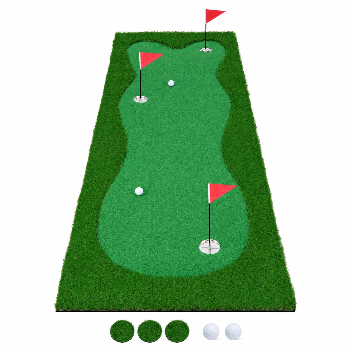 Airfind 10 x 3.3 FT Golf Putting Green with Realistic Artificial Grass Turf, Practice Putting Green Mat with 3 Holes for Indoor Outdoor Backyard