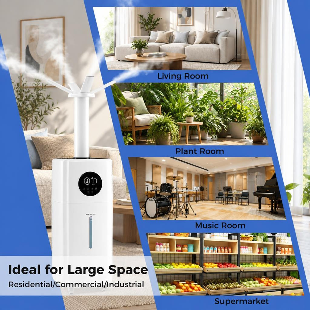 Airfind 5.5Gal Humidifier with 360° Nozzles and Wheels for Large Room, ABS Frame, White, Auto shut down when the water tank is full