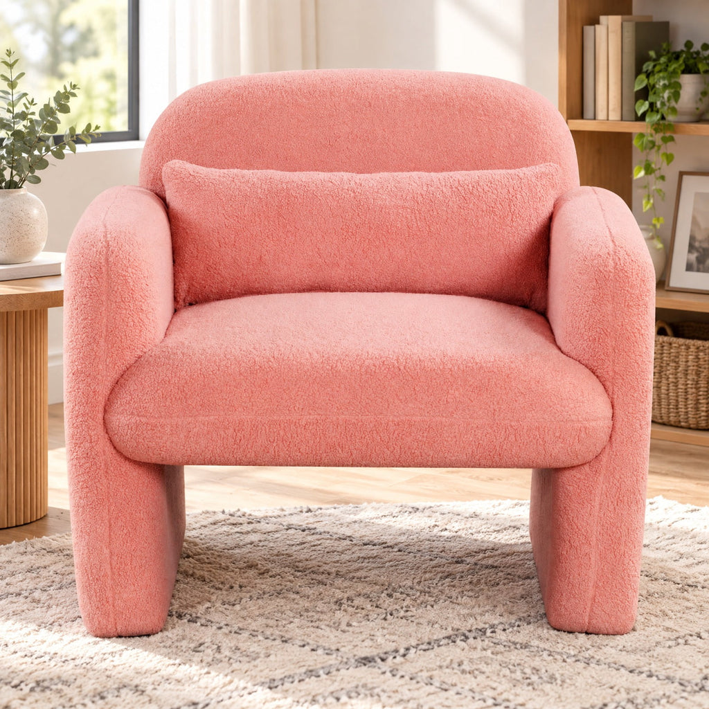 Airfind Modern Accent Chair with Waist Pillow and Armrests for Living Room Bedroom, 440 lbs Capacity, Sherpa Fabric Sponge Wooden Frame, Pink