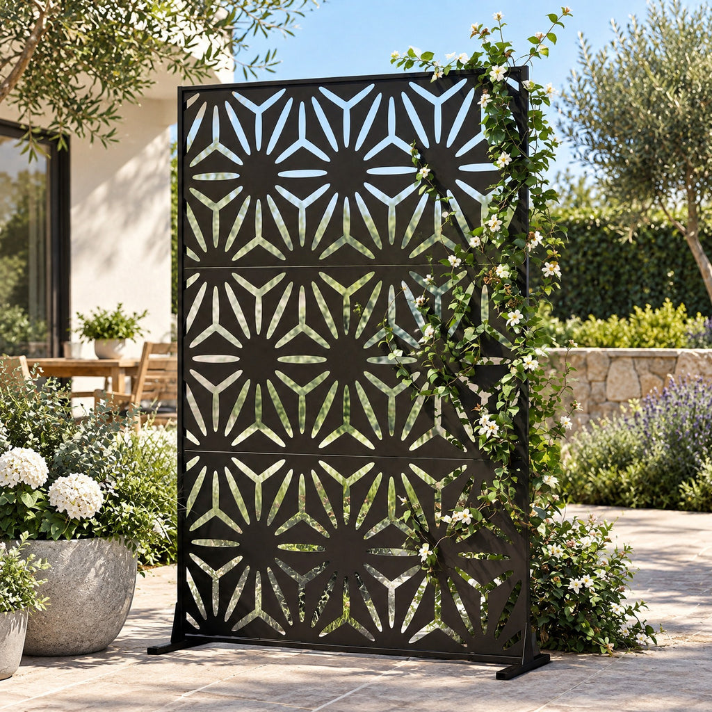 Airfind 72H x 48W Freestanding Fence Panel with Stand and Expansion Bolts, Metal Frame, 48 x 16 x 72 Footprint, Black