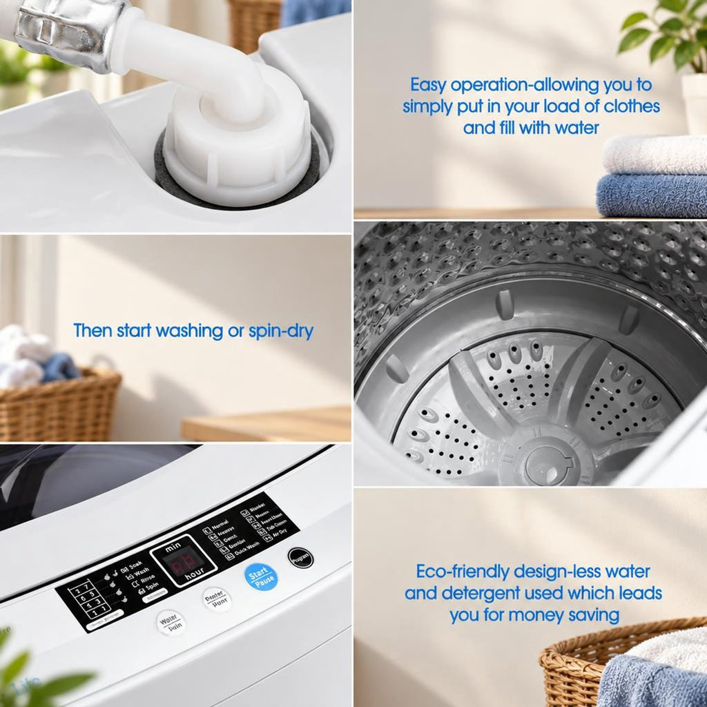 Airfind 12 lbs Full-automatic Washing Machine with 10 Wash Programs, PP plastic; Metal motor: Aluminum Inner tube: Stainless steel Frame