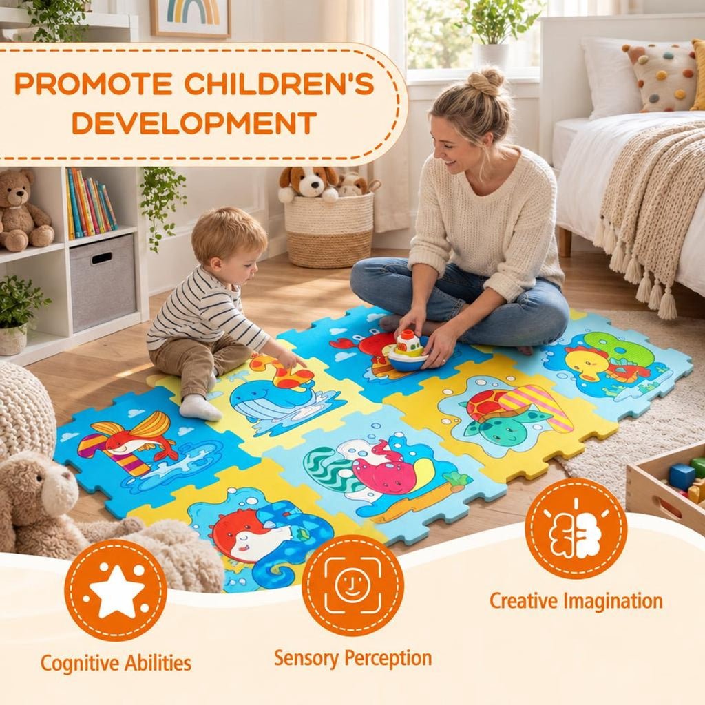 Airfind EVA Foam Baby Play Mat with 8 Interlocking Animal and Number Shapes, Non-Slip Stackable Floor Tiles for 10 Months and Up, Colorful