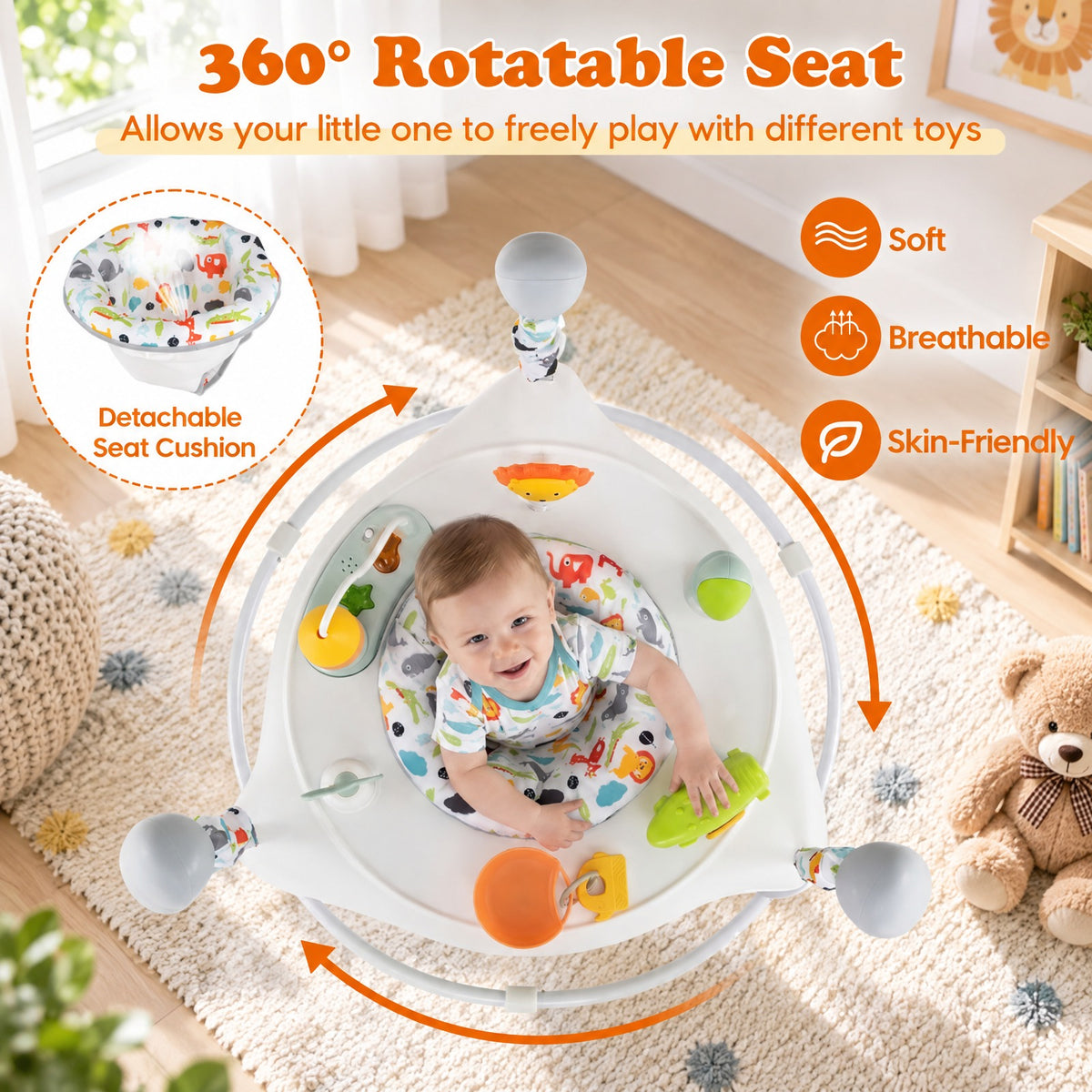 Airfind Child Jump and Play Activity Center with Rotatable Seat and Interactive Toys, 26.5 Lbs Capacity, Pp, for 7-15 Months Old, White