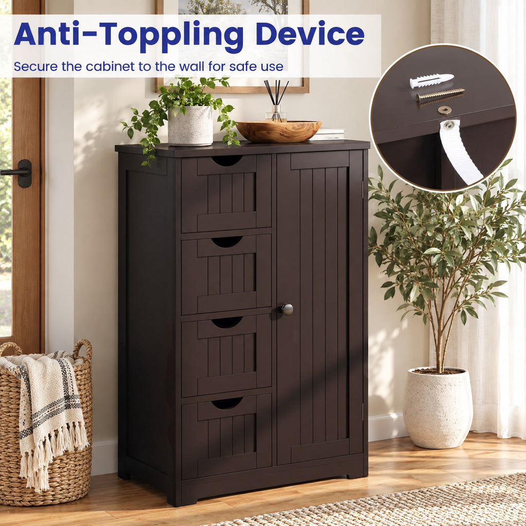 Airfind Standing Indoor Wooden Cabinet with 4 Drawers, 143 lbs Capacity, MDF Engineered Wood Frame, 21.5 Inch x 12 Inch x 32.5 Inch Footprint, Brown