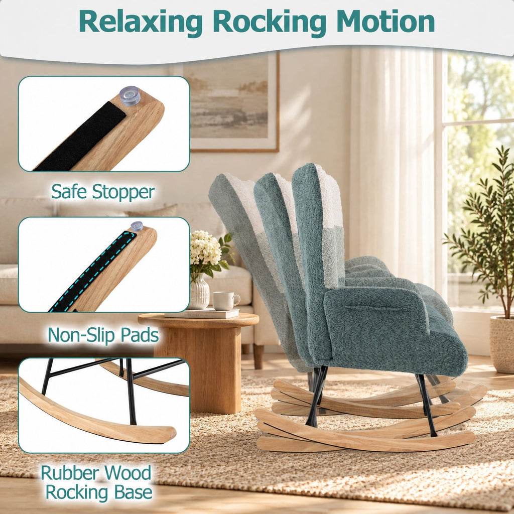Airfind Nursery Rocking Chair with Ergonomic Armrests and High Backrest, 250 lbs Capacity, Boucle Sponge Metal Plywood Rubber Wood Frame, Colorful
