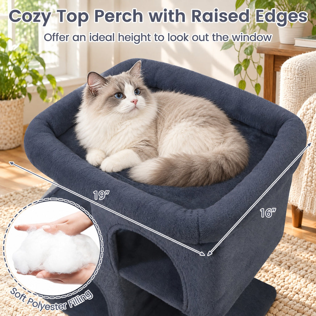 Airfind Modern Cat Tree Space-saving Cat Tower with Upholstered Perch and 2 Cat Condos, 22 lbs Capacity, 24 x 16 x 25.5 Condo Footprint