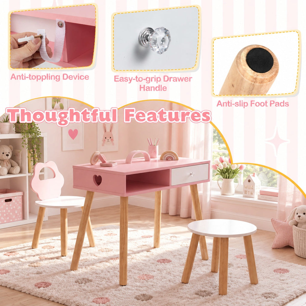 Airfind Wooden Youth Styling Salon Playset featuring Chair and Stool, Dressing and Styling Activity Kit with Eye Shadow, 66 lbs Capacity, Pink