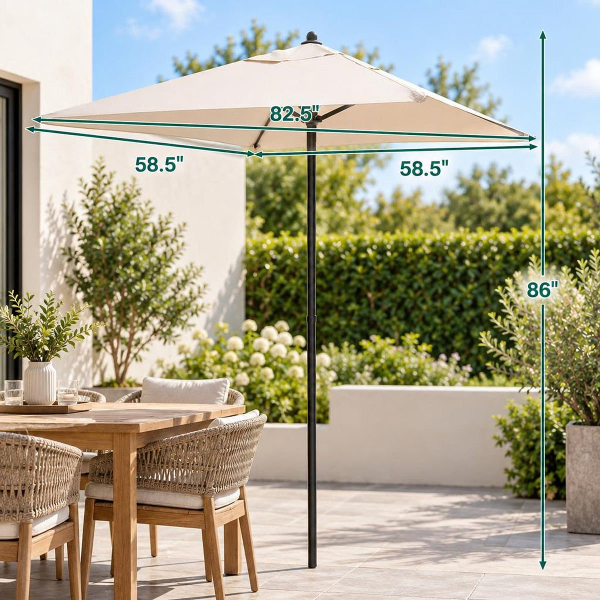 Airfind 5 Feet Patio Square Market Table Umbrella Shelter with 4 Sturdy Ribs, Metal Polyester Frame, 7 x 7 x 7.2 ft Footprint, Beige