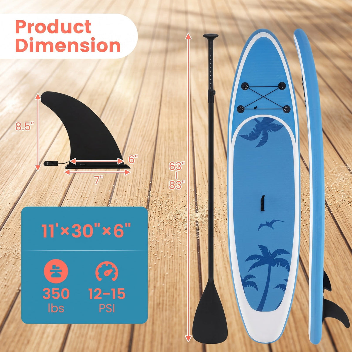 Airfind Inflatable Stand Up Paddle Board with Triple Fins and Aluminum Paddle for Adults Cruising on Lakes, Blue and White