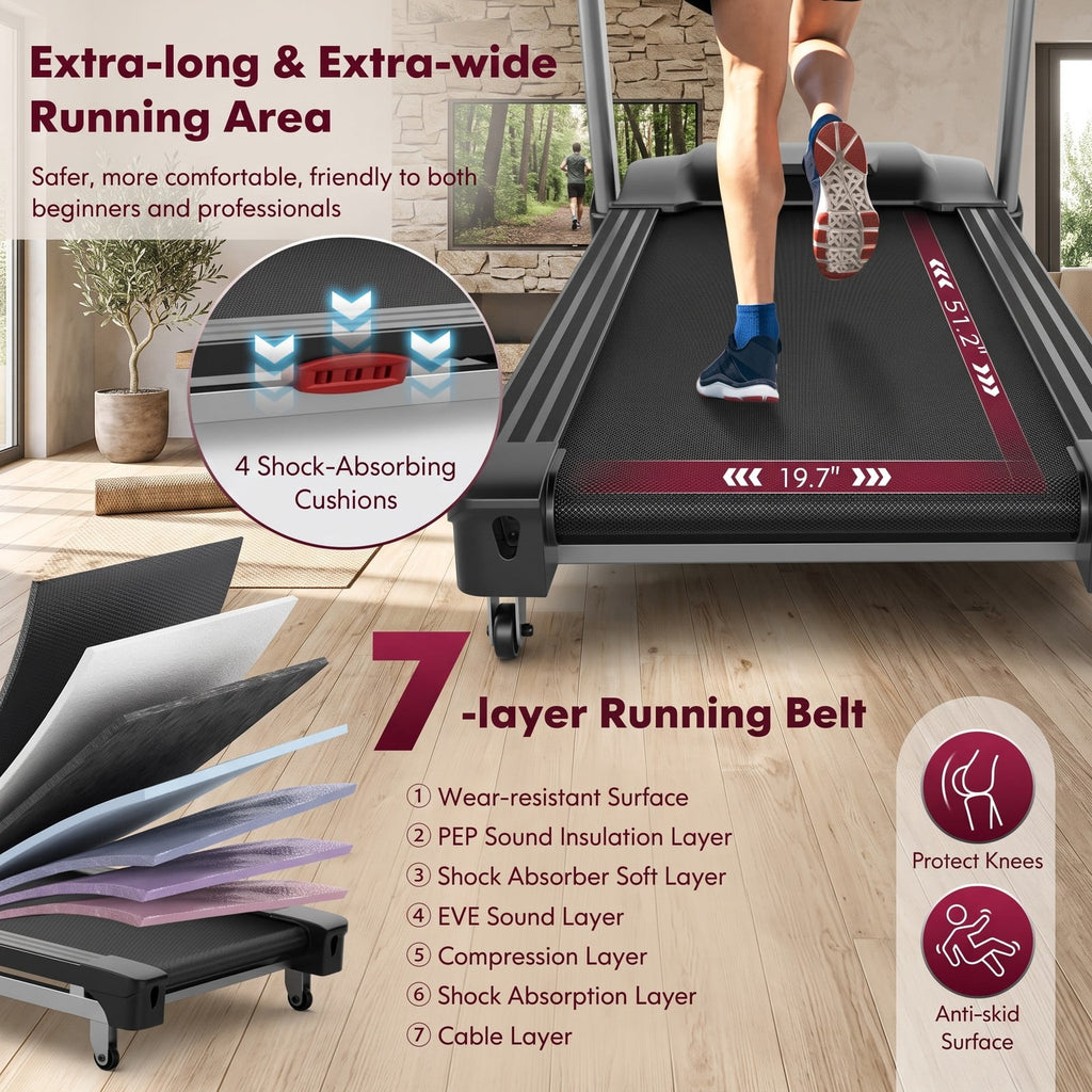 Airfind 4.75 HP Folding Treadmill for Home, Electric Running Machine with Auto Incline, 20 Preset Programs, Bluetooth Speaker and LED Display, 265 lbs Capacity, Black