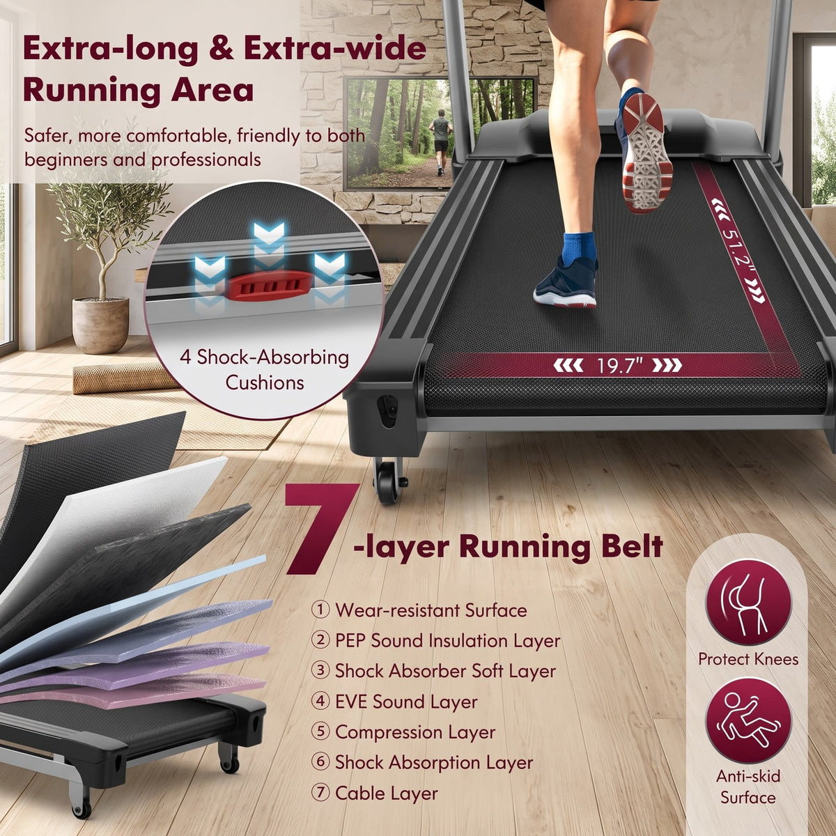 Airfind 4.75 HP Folding Treadmill for Home, Electric Running Machine with Auto Incline, 20 Preset Programs, Bluetooth Speaker and LED Display, 265 lbs Capacity, Black