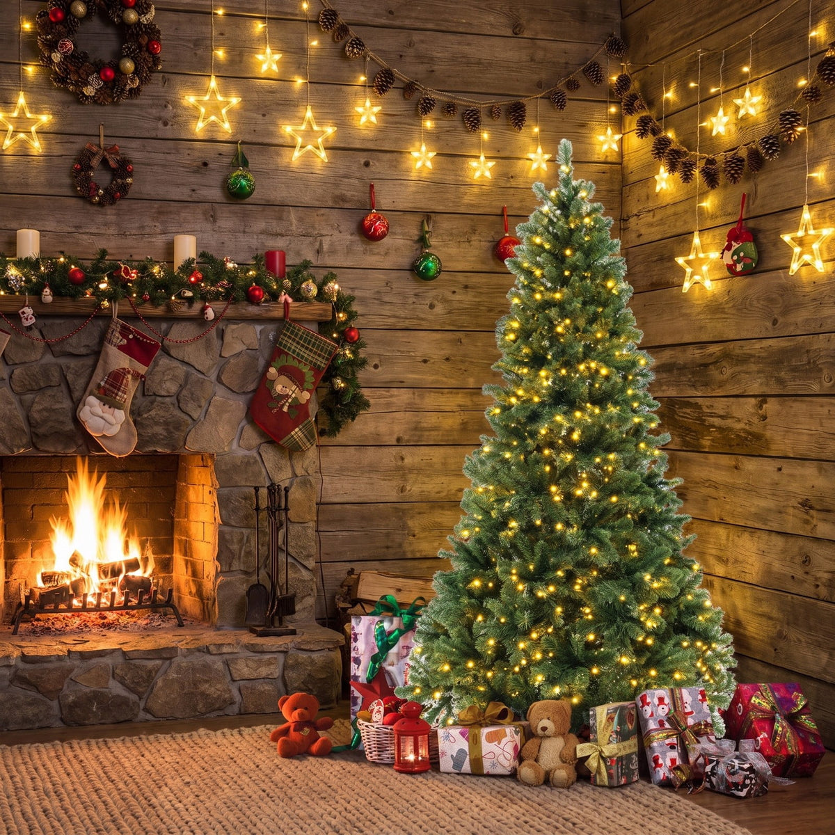 Airfind 6/7/8 Feet Hinged Christmas Tree with PVC Branch Tips Warm White LED Lights-6 ft, PVC Metal Frame, White