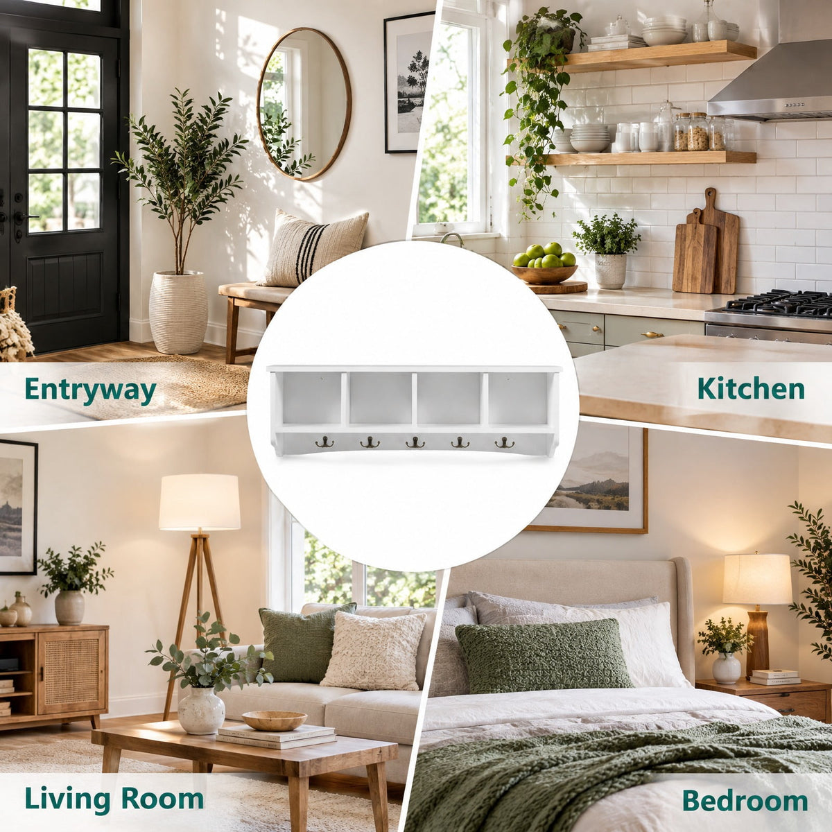 Airfind Wall-Mounted Storage Cabinet Hanging Entryway Shelf Coat Rack, 11 lbs Capacity, P2 MDF Frame, White