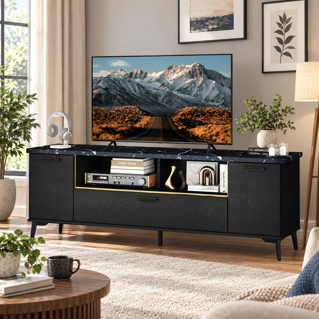 Airfind 63 Inch TV Stand with Flip Door Cabinet for TVs up to 75 Inch, 165 lbs Capacity, Engineered Wood MDF Metal Frame, Black