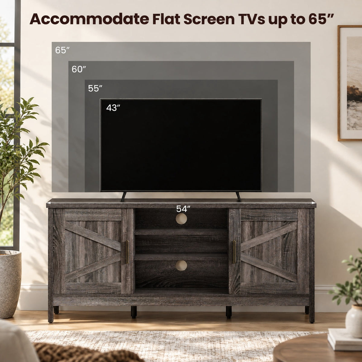 Airfind Farmhouse TV Stand for TVs up to 65 Inch Entertainment Center with 2 Storage Cabinets, 120 lbs Capacity, Engineered Wood Rubber Wood Frame