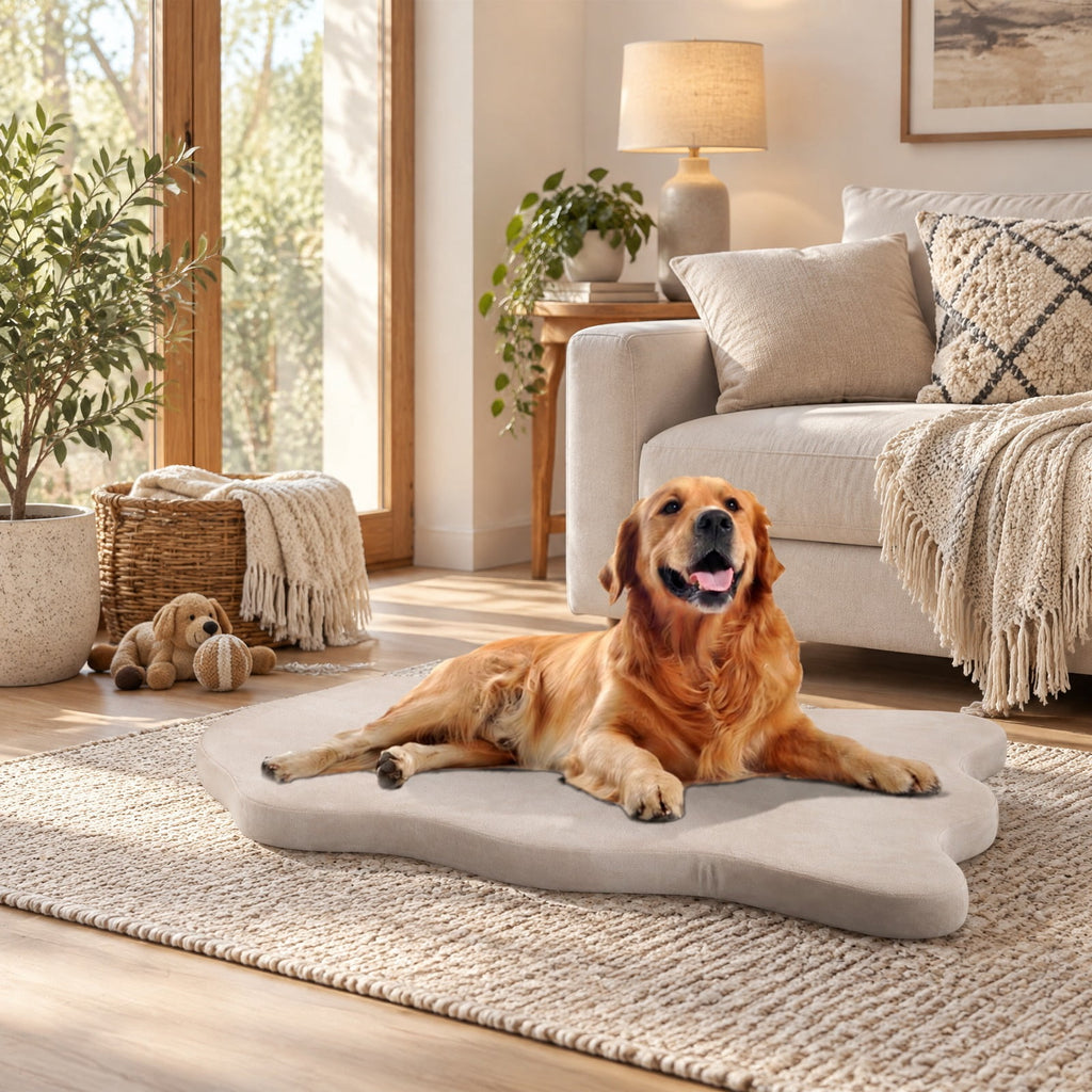 Airfind Orthopedic Dog Bed with Memory Foam Support for Large Dogs, 35D Memory Foam TPU Polyester Crystal Super Soft Fabric Frame, Beige