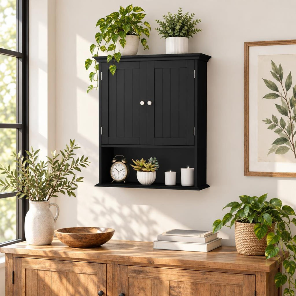 Airfind Wall Mount Bathroom Cabinet Storage Organizer with Doors and Shelves, MDF Metal for Convenient Everyday Use, Black