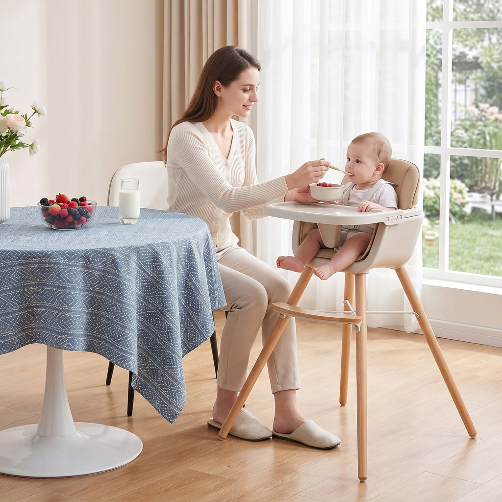 Airfind 6-in-1 Convertible Wooden Highchair with Safety Harness and Adjustable Legs, 33 Lbs with Beech PP PE PU Sponge Construction, Unspecified