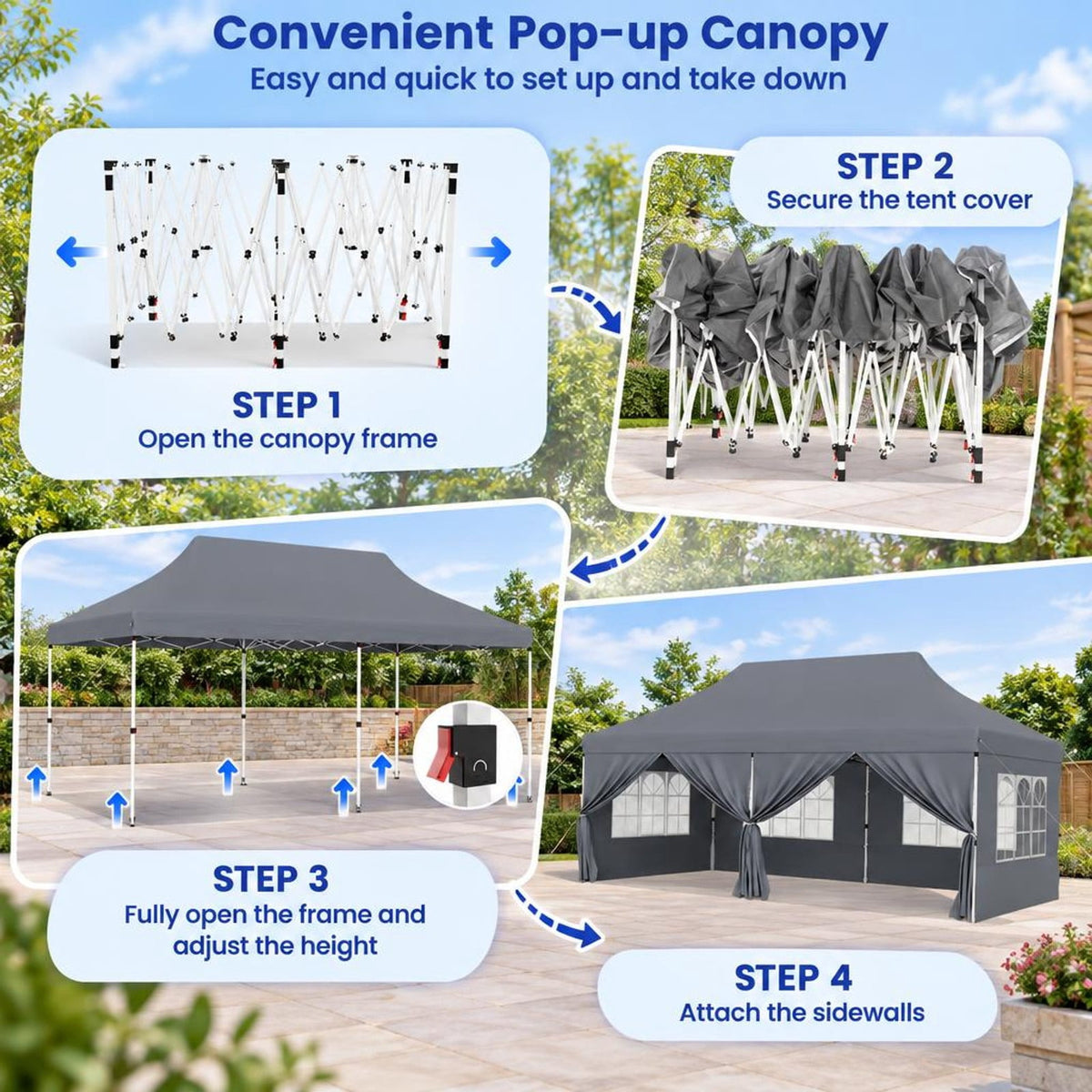 Airfind 10 x 20 FT Pop up Canopy with 6 Sidewalls and Windows and Carrying Bag for Party Wedding Picnic, Grey