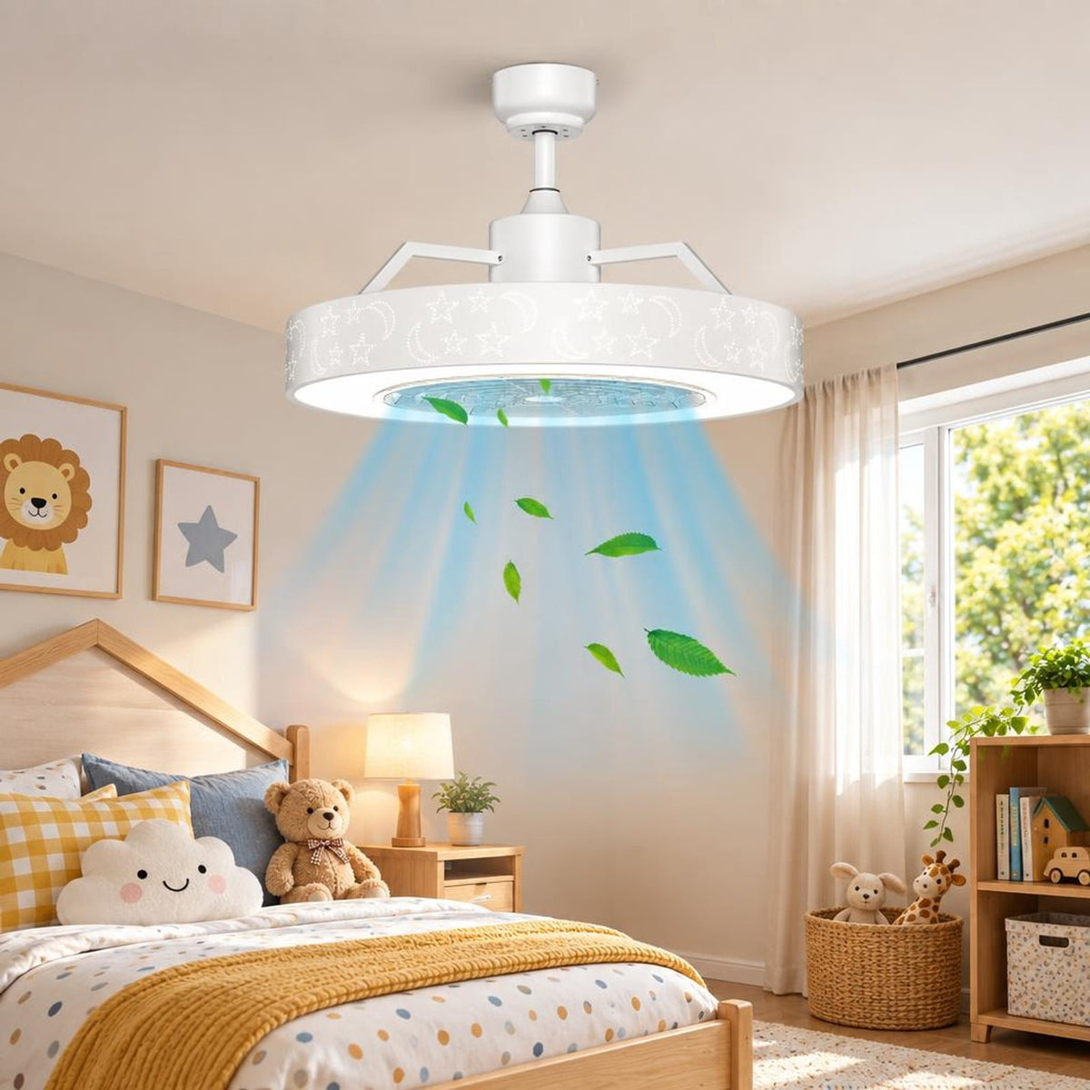 Airfind 23 Inch Ceiling Fan with LED Light and Remote Control, Iron ABS Frame, 23 Inch x 10.5 Inch - 20 Inch Footprint for Everyday Use, White