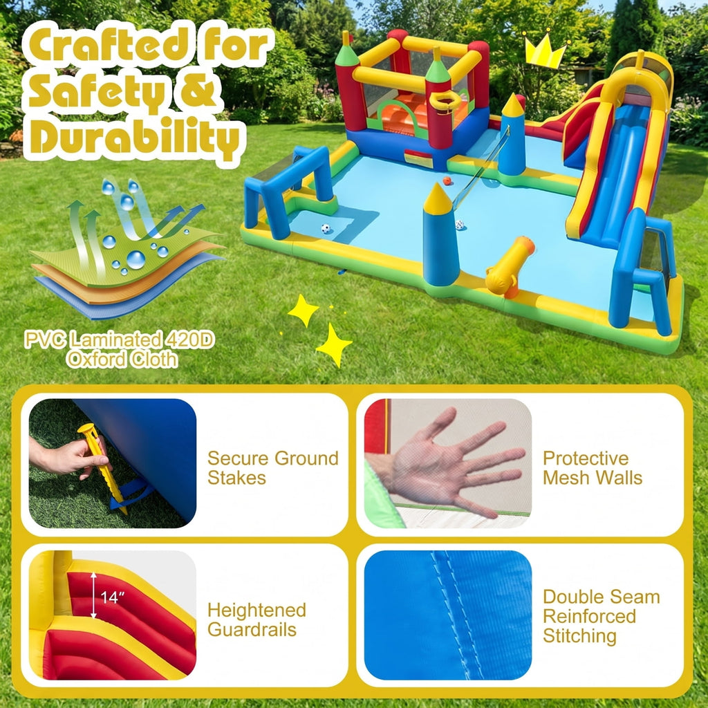 Airfind 9-in-1 Inflatable Water Slide Jumping Castle with Climbing Wall, Basketball Hoop, Football Goals and Volleyball Net, 197in x 161in x 75in for Kids 3-12