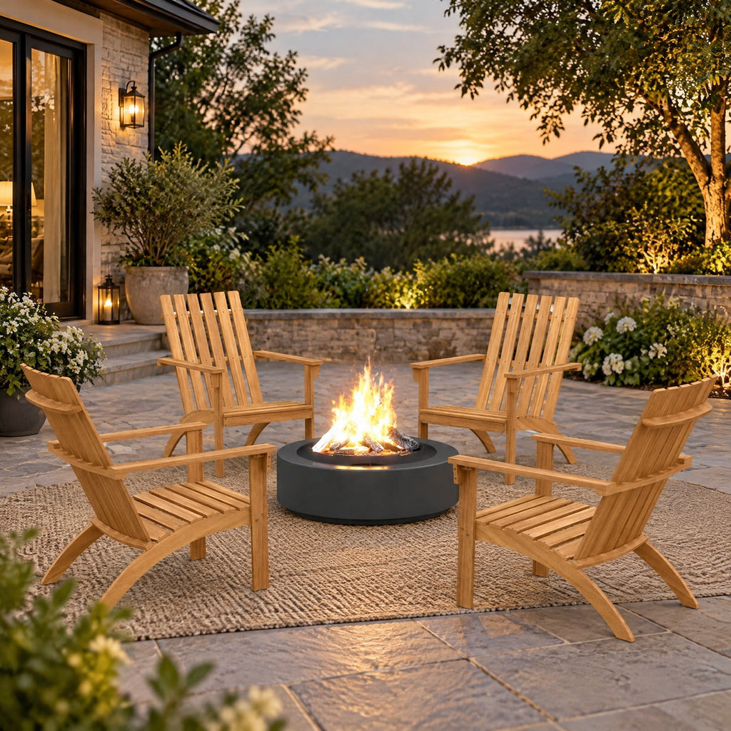 Airfind Acacia Wood Patio Adirondack Chair with Inclined Seat and High Backrest for Porch, 400 lbs Capacity, Acacia Wood Frame, Natural