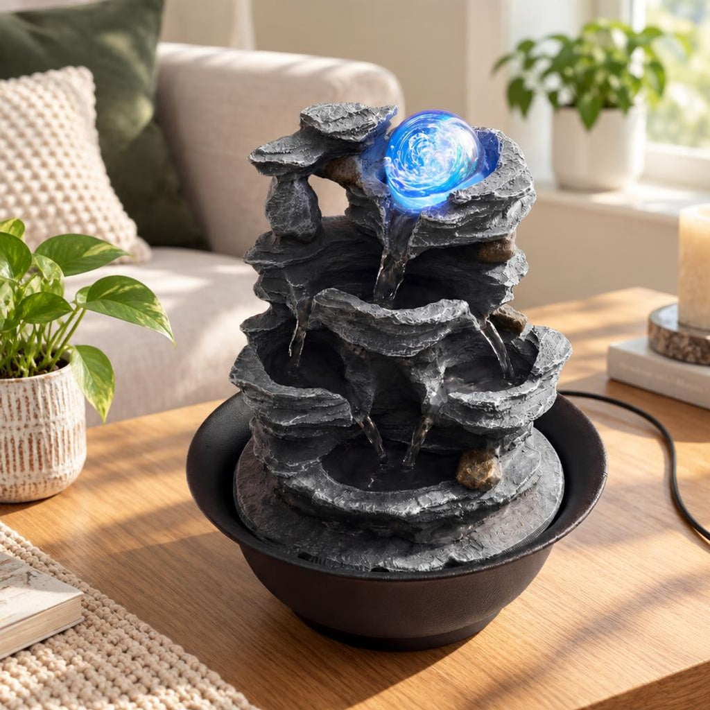 Airfind Tabletop Water Fountain with Rolling Crystal Ball and Color-Changing LED Light-B, PP Resin Fiberglass Style A Frame, 8.5 x 10.5 Footprint