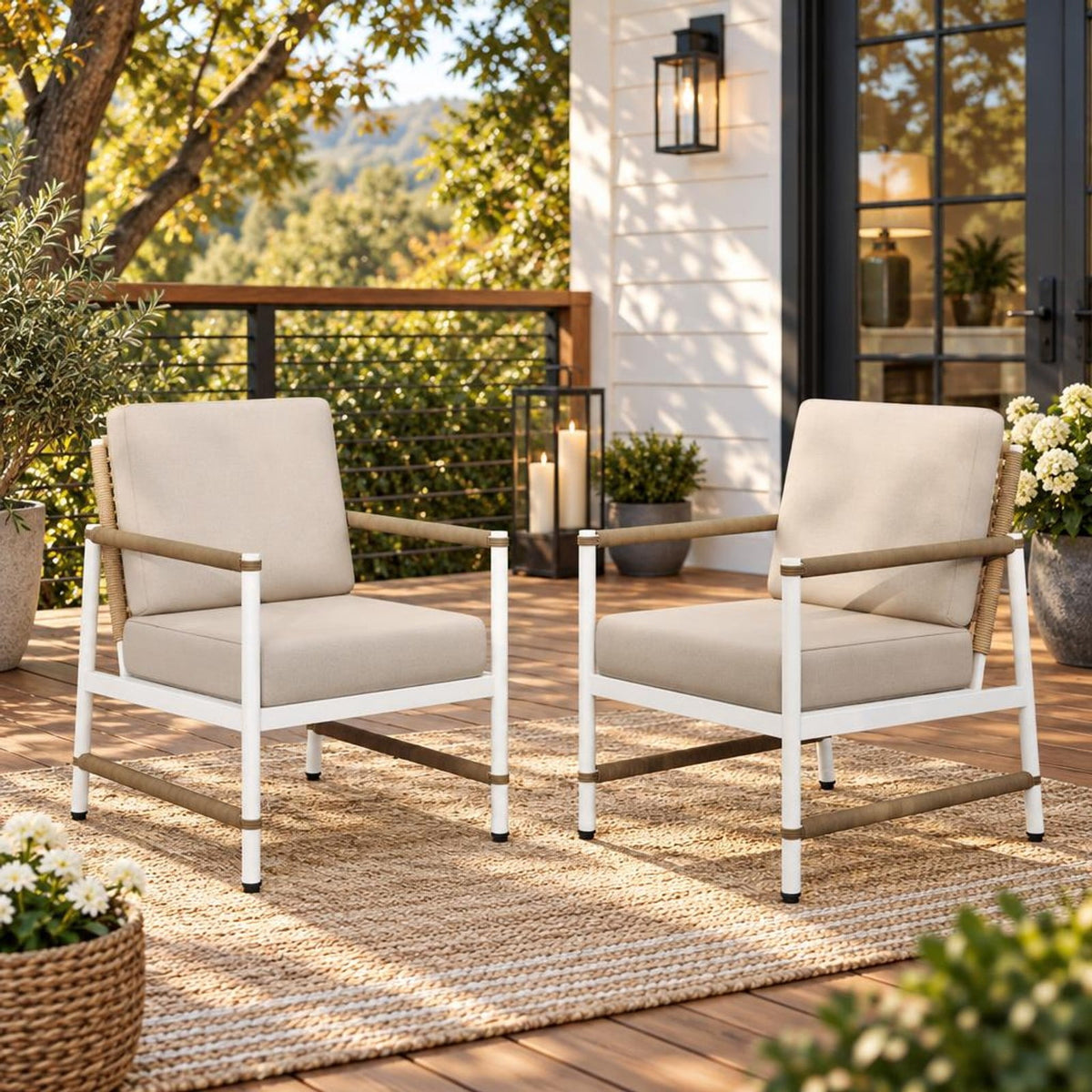 Airfind 2 Packs Patio Aluminum Sofa with Wicker Backrest and Armrests, 310 lbs Capacity, Aluminum Polyester PE Sponge Frame, Grey