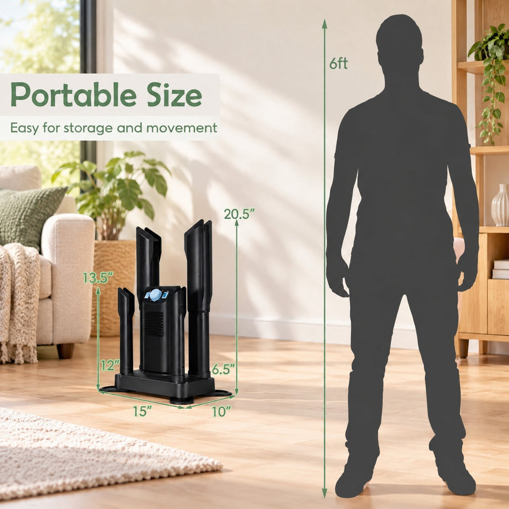 Airfind Electric Shoe Boot Dryer 4 Shoes with 180 Mins Timer Ozone Disinfection, PP fiberglass ABS Frame, Black