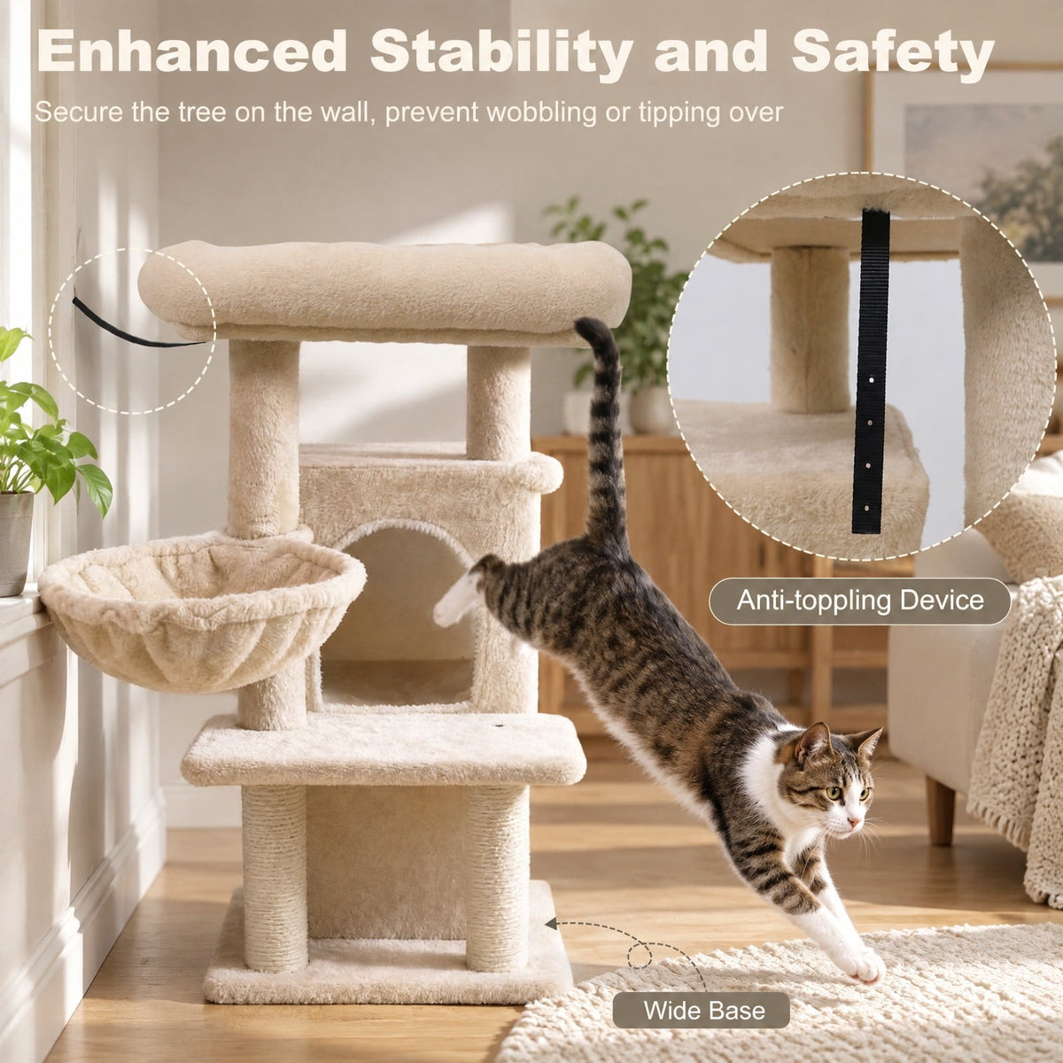 Airfind 33.5 Inch Cute Kitten Tower with 2-Tier Condo and Padded Top Perch, 22 lbs Capacity, Engineered Board Sisal Plush Fabric PP Polyester Frame