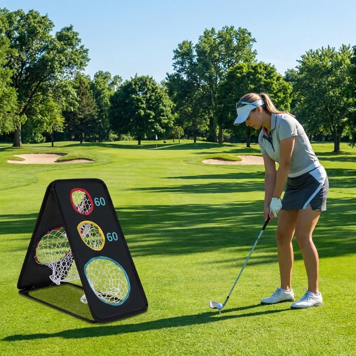 Airfind Golf Hitting Net for Backyard Driving with Pop-Up Frame and Target Zone plus Ground Stakes and Carry Bag for Indoor Outdoor Practice, Black
