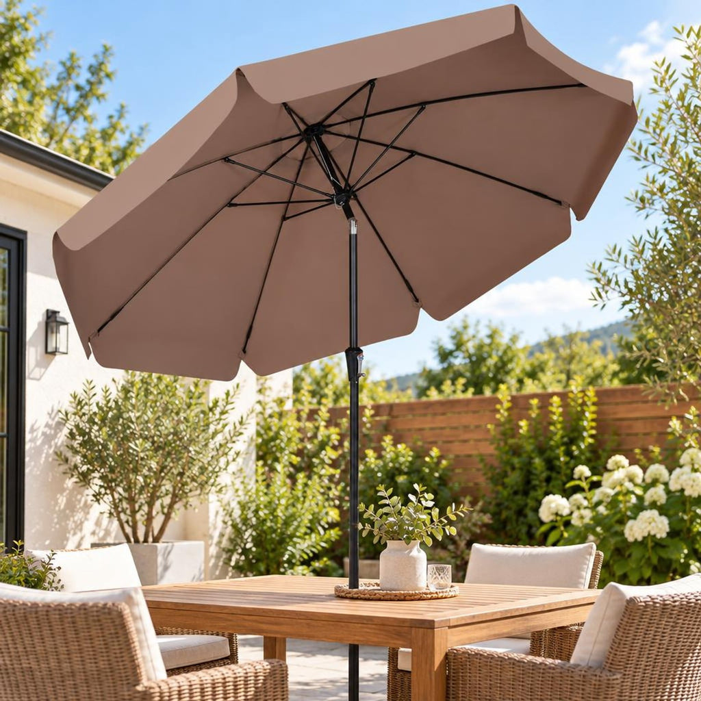 Airfind 10 FT Scalloped Patio Umbrella with Push Button Tilt and 8 Fiberglass Ribs, Fiberglass Polyester Fabric Metal ABS Frame, Brown